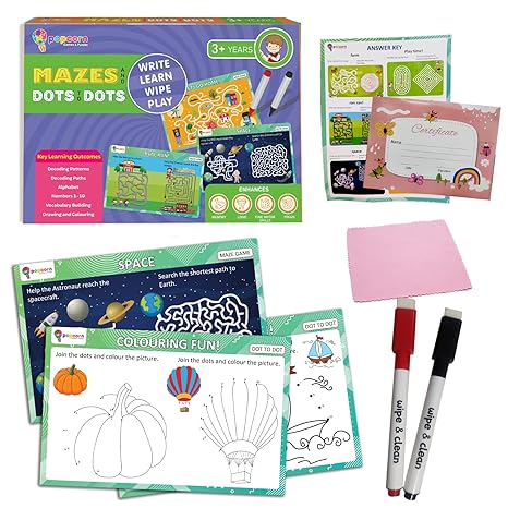 Popcorn Games & Puzzles Mazes and Dot to Dot Reusable Activity Mats wi ...