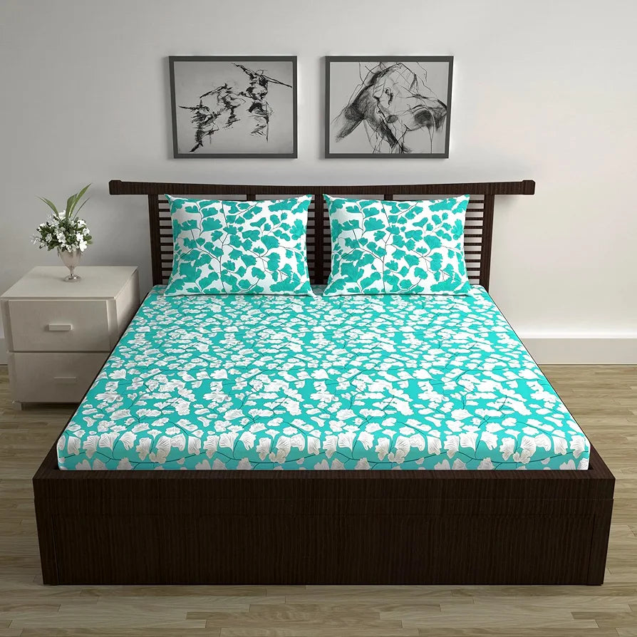 Divine Casa Poly Cotton Fitted Bedsheet for Double Bed - Elastic Corners, Wrinkle-Resistant & Breathable, Soft & Durable for a Snug Fit