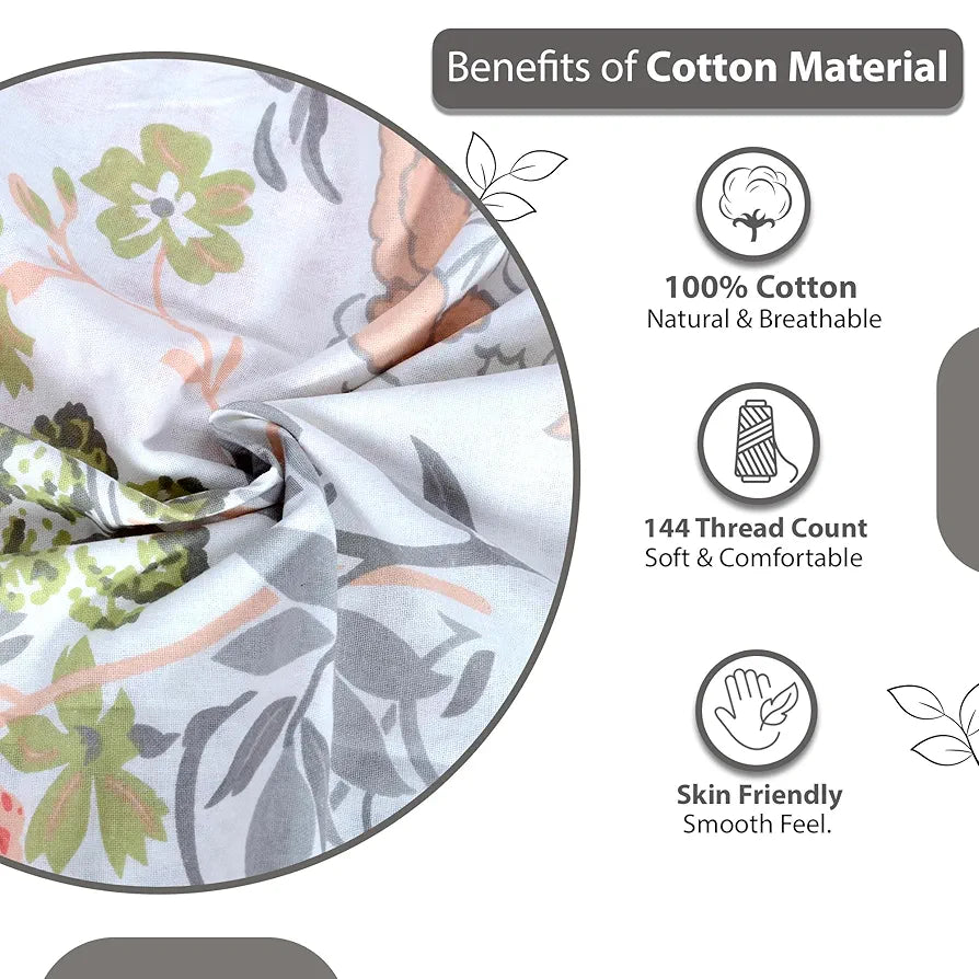 Divine Casa Double Size Bedsheet for Double Bed, 144 TC Pure Cotton Queen Size with 2 Pillow Covers | 222 by 254 cm | Floral | Peach Blush
