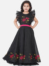 Bitiya by Bhama Girls Black Embroidered Flutter Sleeves Maxi Dress