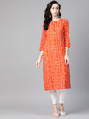 PIROH Womens Rayon Bandhani Print Straight Kurta Orange