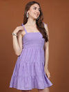 Vishudh Lavender Smocked Cotton Fit & Flare Mini Dress