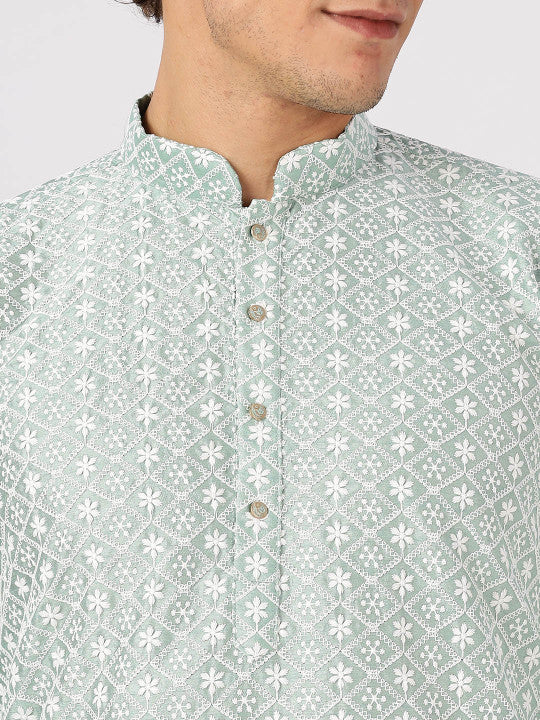 Anouk Geometric Printed Mandarin Collar Straight Cotton Kurta