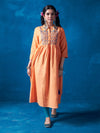 Likha Orange Cotton Flex Embroidered Gather Kurta