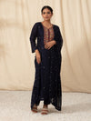 Likha Navy Blue Embellished and Sequined Kurta Pant and Dupatta LIKSKD55 (Set of 3)