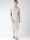 Deyann Men Cream-Coloured & Off-White Striped Kurta with Churidar