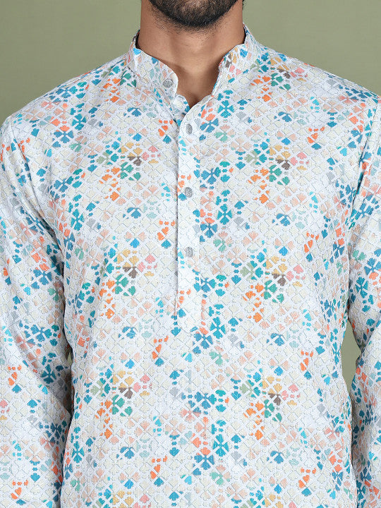 Anouk Floral Printed Mandarine Collar Straight Kurta