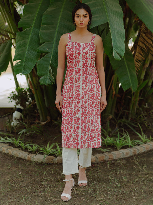 Women Pink & Magenta Printed Strappy Straight Kurta