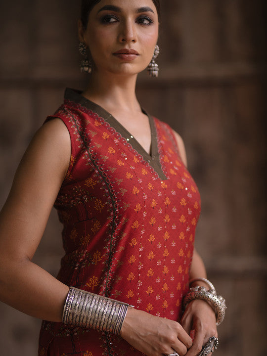 anayna Women Ethnic Motifs Printed Regular Sequinned Kurta with Trousers