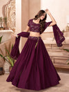 Odette Purple Faux Georgette Semi Stitched Lehenga With Unstitched Blouse (Set of 3)