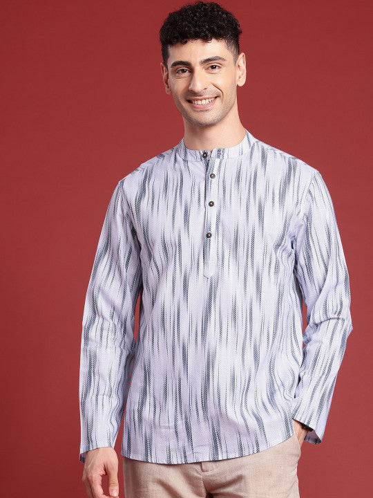 Anouk Men Ikat Printed Mandarin Collar Cotton Short Kurta