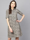 Anayna Women Grey & Black Printed Shirt Dress