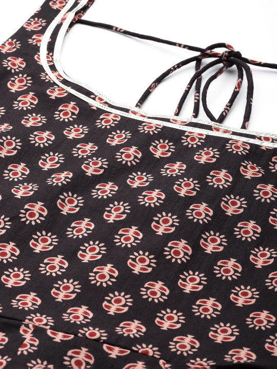 anayna Women Printed Anarkali Gotta Patti Pure Cotton Kurta with Palazzos & With Dupatta