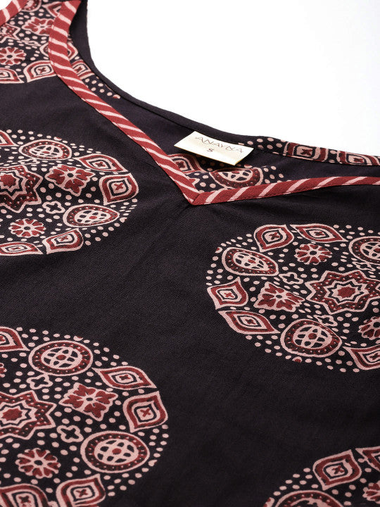 anayna Women Ethnic Motifs Printed Regular Pure Cotton Kurta with Trousers & With Dupatta