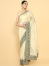 Soch Beige & Green Embroidered Silk Blend Tussar Saree