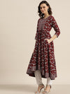 Sangria Women Maroon & Silver Printed Anarkali Kurta