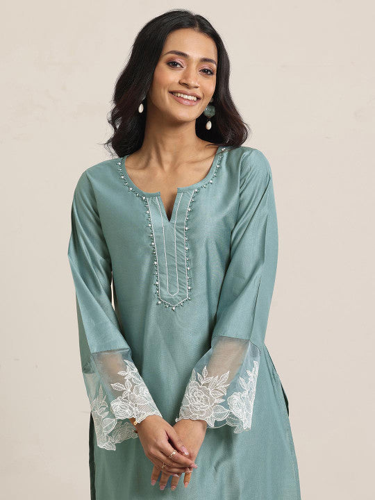 Libas Women Ethnic Motifs Yoke Design Regular Beads and Stones Kurta with Trousers & With Dupatta