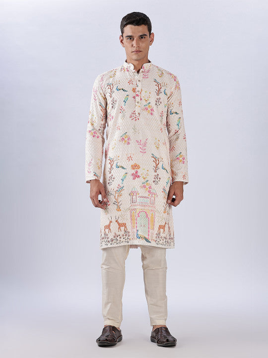 Men Floral Embroidered Cotton Kurta