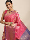 Silk Land Pink & Golden Floral Zari Banarasi Saree