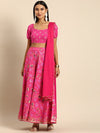 Anouk Pink & Gold Toned Printed Ready to Wear Lehenga & Blouse With Dupatta