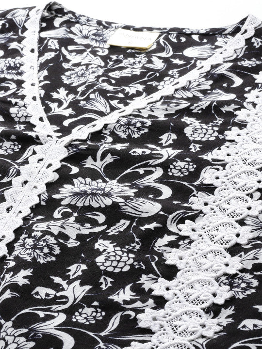 anayna Floral Printed Pure Cotton Kurti With Dhoti Pants & Dupatta