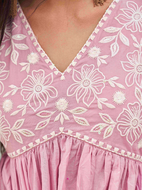 Tikhi Imli Embroidered Empire Pure Cotton Kurta With Trousers & Dupatta