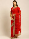 Kasee Red & Gold-Toned Floral Embroidered Net Saree