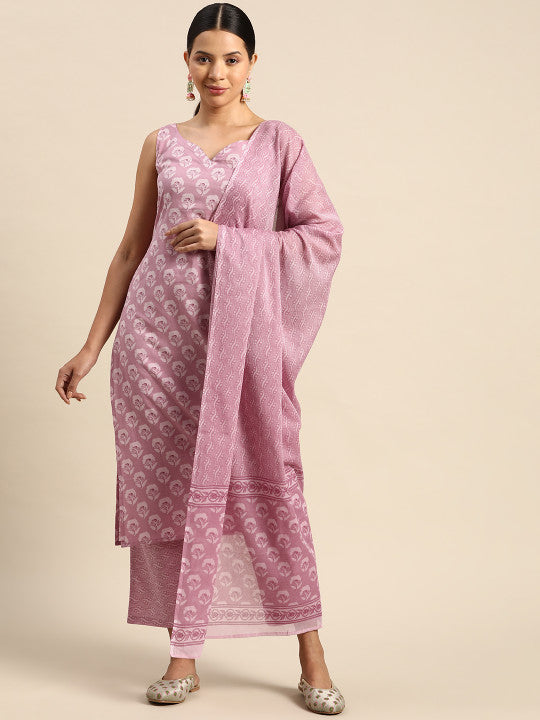 anayna Ethnic Motifs Printed Pure Cotton Kurta with Trousers & With Dupatta
