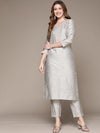 Anubhutee Women Grey Ethnic Motifs Embroidered Kurta with Trousers