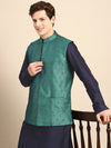 Anouk Men Cream Coloured Solid Straight Sustainable Kurta Pyjamas & Woven Nehru Jacket