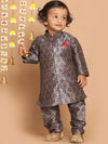 Vastramay Sishu Infant Boys Grey & Maroon Ethnic Motifs Printed Kurta with Churidar