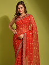 Satrani Orange & Gold-Toned Bandhani Printed Saree