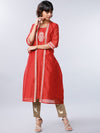 Vishudh Women Red Embroidered A-Line Kurta