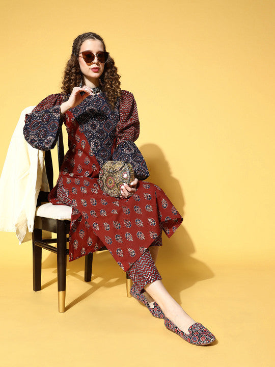 anayna Women Maroon Pure Cotton All in the Details Kurta Set