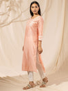 Likha Peach Embroidered Kurta - M