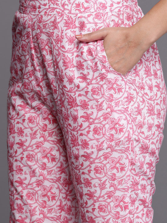 Libas Women Floral Printed Pure Cotton Kurta With Trousers & Dupatta