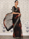 House of Pataudi Floral Embroidered Organza Saree