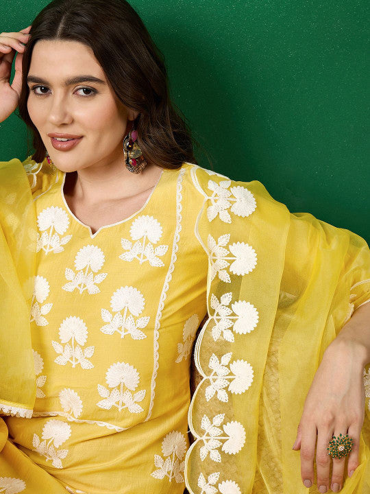 Sangria Embroidered Straight Kurta With Trouser & Dupatta