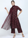 Vishudh Women Maroon Floral Printed Kurta with Trousers & Dupatta