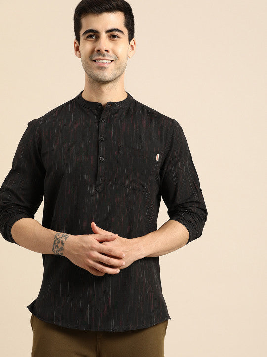 Anouk Men Black Woven Design Short Kurta