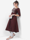 Vishudh Polka Dots Printed Thread Work A-Line Kurta