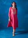 Likha Fuchsia Straight Kurta with Embroidered Floral Buttis