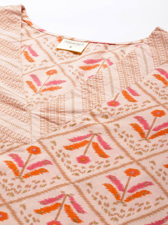 anayna Ethnic Motifs Printed Pure Cotton Kurta with Trousers