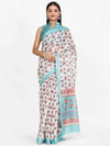 Silk Land White & Blue Floral Printed Saree