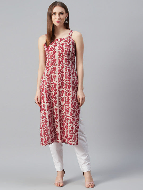 Women Pink & Magenta Printed Strappy Straight Kurta