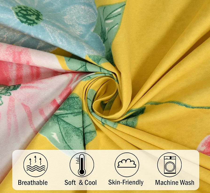 FRESH FROM LOOM Hypoallergenic King Size Floral Print Microfiber Bedsheet Set - 240 TC, Includes 2 Pillow Covers 