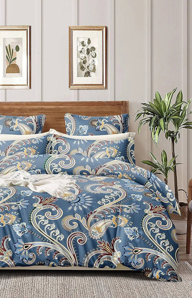 THE HOME STYLE Cotton Feel Glace Cotton Elastic Fitted All Around Printed Full Length Single Bed Bedsheet With 1 Pillow Cover,300 TC