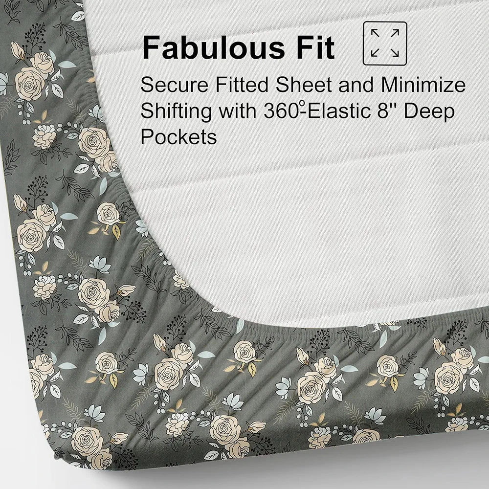 FRESH FROM LOOM King Size Microfiber Fitted Bedsheet Set with Floral Print - 240 TC, Anti Fade, 2 Pillow Covers  | Rose-Oslo-Grey)