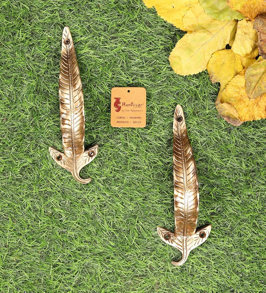 Two Moustaches 7 Inches Leaf Design Brass Door Handle Pair, Brass Pull Handles, Main Door Handle Pairs, Standard, Pack of 2