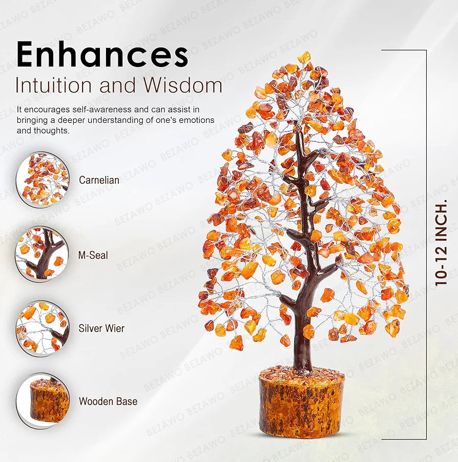 BEZAVO Carnelian Crystal Tree | Positive Energy & Healing Tree for Home & Office Decor | Feng Shui Tree for Good Luck & Prosperity | Ideal Gift for Men & Women 